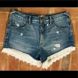 Free People Denim Shorts with Lace Trim